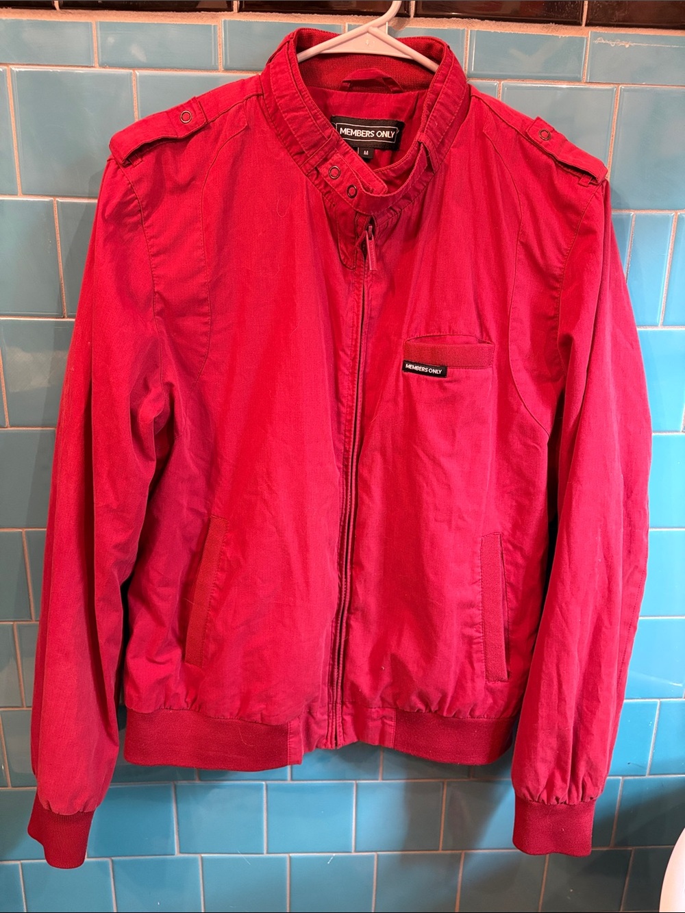 Members Only Maroon Men’s Bomber Jacket with Epaulets